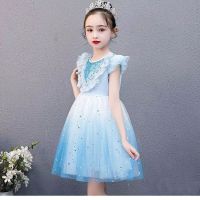 New girls short-sleeved foreign Aisha dress in summer 8-year-old Frozen II Super Fairy Princess Elsa dress