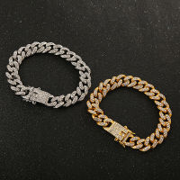 Brand new luxury fashion 12mm ice out Cuban Link womens gold BLING Strass Jewelry Bracelet