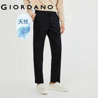 GIORDANO Men Pants Mid Rise Elastic Inner Waistband Twill Chinos Solid Color Slim Simple Fashion Casual Tencel Pants 01113077