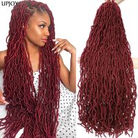 Locs นุ่มแฮร์พีซถักเปีย Locs ยาวสีเบอร์กันดีแฮร์พีซถักเปียโครเชต์ที่เป็นลอนผมหยักที่ยืดผมเปียถักสังเคราะห์1B