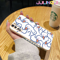 Jjlingji เคสสำหรับ OPPO A91 Reno 3 4G F15 Reno 3 Pro 5G เคสการ์ตูนน่ารักสวยงามสีขาวรูปหงส์ดีไซน์ใหม่เคสโทรศัพท์ซิลิโคนฝาปิดเลนส์เต็มกล้องกล่องกันกระแทกป้องกันนุ่ม