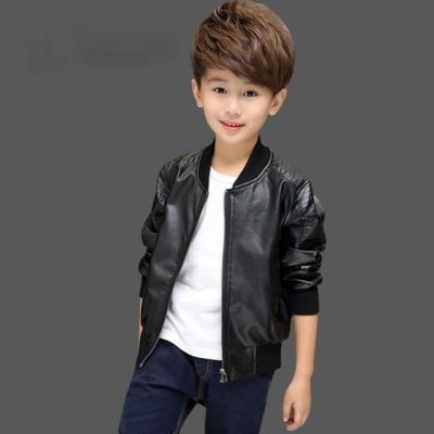 Boys Coats Fashion Korean Childrens Plus Velvet Warming Cotton PU Leather Jacket Boys Clothes Four Seasons Jackets Zx