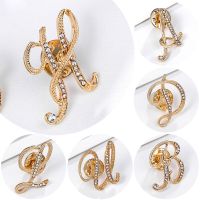 ☄  New Rhinestone Brooches Gold Color 26 English Letters Lapel Pin Shirt Badge Fashion Jewelry for Accessories