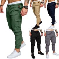 CODhan14416 Men Cargo Sport Pants Solid Color Jogger Tactical Pants Plus Size Seluar Lelaki