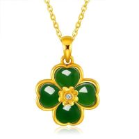 Pure Gold 999 Four-Leaf Clover Gold Inlaid Jade Pendant Necklace For Women Clover Gold Set Chain Fashionable Flowers For Wife