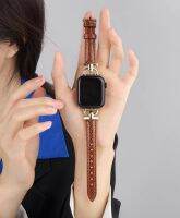 เหมาะสำหรับ 7 รุ่นใหม่ D คำโลหะสะกดลายจิ้งจกหนังแท้ 65 รุ่น Applewatch สายนาฬิกา .