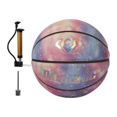 Holographics Basketball Glowing Reflective Ball Street Composite PU Leather Basketballs Size 7 Indoor Outdoor Basketball steadfast