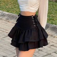 {Summer skirt} ลูกไม้เอวสูงลายสก็อตอัดพลีทกระโปรงสั้นเซ็กซี่กอธิคมอลล์โกธิคพังก์ Emo ชุดสโมสรสตรีฮาราจูกุ Y2k สีเข้ม