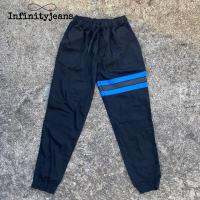 InfinityJeansจ๊อกเกอร์ผ้าเวสปอย แต่งแถบน้ำเงิน-ดำ