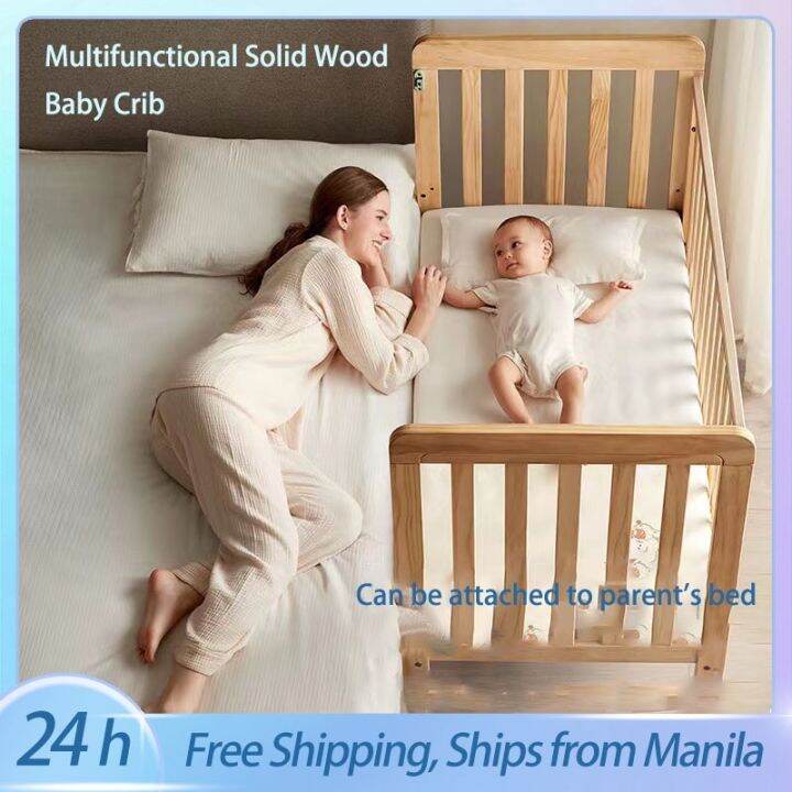 Today Sale ☞ 3 In 1 Baby Crib Solid Wood Multifunctional Bed For With  Mosquito Mattress Net Multi-Function Cot Convertible To Toddler Rocker |  Lazada Ph