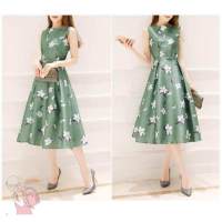 European station summer new women Korean version of the print long sleeveless dress waist was thin A word skirt