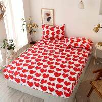 Red Love Pattern Fitted Sheet 3PCS Bed Sheet with Elastic Band Couple Mattress Protector Cover Bedspreads Bedclothes 180*200cm