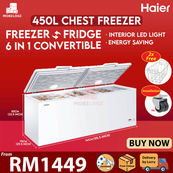 Haier 450L Chest Freezer 6 in 1 Convertible (Freezer Fridge) BD458HP