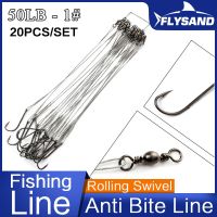 ♞⊕◈ FLYSAND Anti Bite Steel Fishing Line Steel Wire Leader WIth 1 Hook With Swivel 50LB 20Pcs/Lot 3 Colors Fishing Tackle Gear