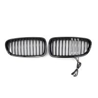 ♦ 2PCS Gloss Black Car Front Mid-net Grille Horizontal Single Line Bar Grille Three-color LED For BMW 5-Series F10 F18 2010-2017