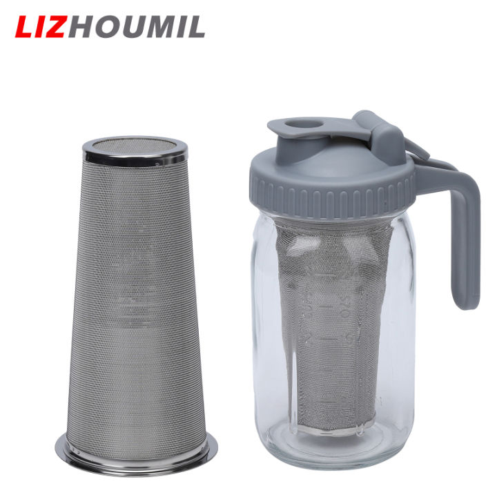lizhoumil-เครื่องชงกาแฟชงเย็น32ออนซ์เหยือกโหลแก้วไม่มีการรั่วไหลพร้อมฝาพวยกาสำหรับกาแฟชาเย็นชงเย็นน้ำมะนาว
