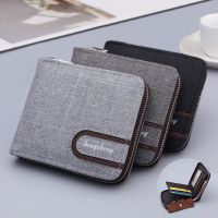 Casual Mens Short Wallet Canvas Solide Short Wallets Men Zipper Vintage Male Purse Coin Pouch Multi-functional Cards Wallet