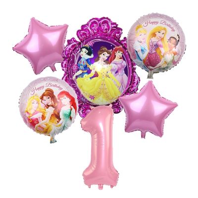 6Pcs/Set Disney Princess Snow White Cinderella Theme Balloons Birthday Party decorations Kids Toys Wedding party supplies Helium Artificial Flowers  P