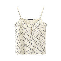 Sweet Women Soft Cotton V Neck Sling  Summer Fashion Ladies High Street Sexy Vest Female Straight Printed Sling Top