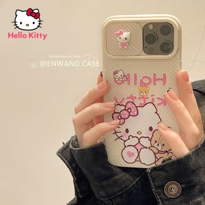 「16- digits」 Hello Kitty สำหรับ Iphone 13 Pro Max 12 Pro Max 11 Pro Max X XS MAX XR 7 8 Plus 3D การ์ตูนหน้าต่างบานเลื่อนฝาหลังเคสโทรศัพท์