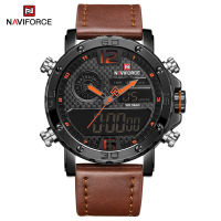 NAVIFORCE Mens Waterproof Sport Watches Leather Digital Analog Watch Luxury Casual Dual Time Wristwatch NF9134