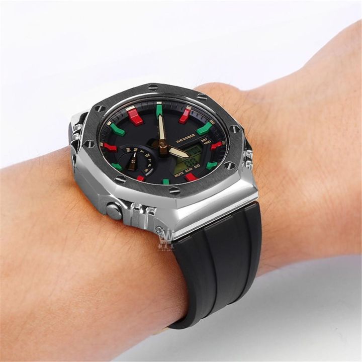 สายนาฬิกายางฟลูออโรเกรดพรีเมี่ยมสำหรับ-casio-g-shock-ga-2100-2110-gm-110-gm-5600-สายโลหะอุปกรณ์เสริมหัวเข็มขัดผีเสื้อ