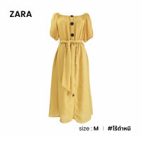 Zara เดรสเปิดไหล่ดีเทลผูกเอว D025-26