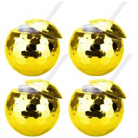 4PCS Disco Ball Cups Unique Cocktail Glasses Bar Tools Party Glasses Flashlight Straw Wine Goblets Drink Cups