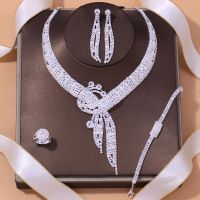 T-B The new fashion Women four piece deserve to act the role of the bride wedding dress jewelry necklace  Women set of accessories