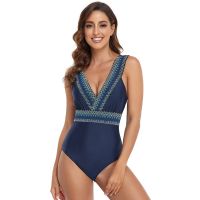 Splicing One-Piece Swimsuit Sexy One-Piece Swimsuit Navy Blue