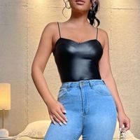 ⊙❈﹍ Women 39;s Corset Leather Bustier Crop Top V Neck Glitter Strappy Seamless Low cut Camis Camisole