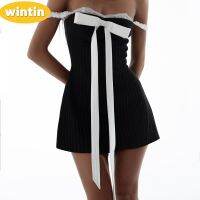 Wintin Europe and America 2023 Summer Hot Sexy Y2K Pure Bow Self-Tie Lace Women Dress