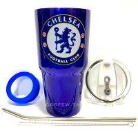 แก้วเยติ เก็บอุณหภูมิ ร้อน เย็น ลายทีมฟุตบอล Chelsea เชลซี  สีน้ำเงิน  ฟรี !! หลอดแสตนเลสพร้อมแปรงล้าง + ยางรองแก้ว (คละสี)