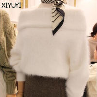 XIYUYI เสื้อสเวตเตอร์2023สีทึบหนาอบอุ่นคอแฟชั่นใหม่สไตล์เรโทร Dongdaemun เกาหลีใต้