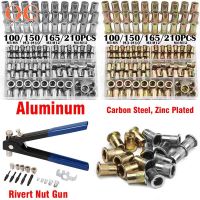 100/150/165/210pcs Thread Rivet Nut Flat Head Metric Blind Nuts M3 M4 M5 M6 M8 M10 M12 Steel Galvanized Rivnut Screw Nails Screws Fasteners