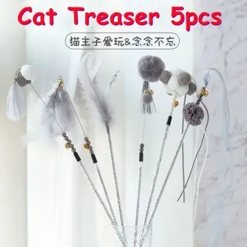 2Pcs Indoor Cat Teasing Wand Cat String Stick Interesting Cat String Toy  Cat Fishing Pole Toy