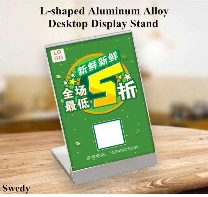 A6 Quality L Shape Slant Back Aluminum Acrylic Sign Holder Stand Table