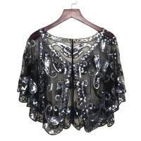 ออกแบบใหม่ผู้หญิง1920S Sequined Shawl Heavy Beaded Pearl Fringe Sheer ตาข่าย Wraps Gatsby Flapper Bolero Cape Cover Up