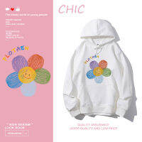 CHIC เสื้อฮู้ดบางแขนยาวลายกราฟฟิตี้ดอกทานตะวันวาดด้วยมือ สไตล์สบาย ๆ T0563