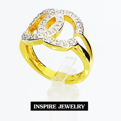 INSPIRE JEWELRY แหวนเพชรสวิส ฝังล็อค งานจิวเวลลี่ ตัวเรือนขึ้นด้วยทองเหลืองนอก ชุบทองแท้ 100% 24K