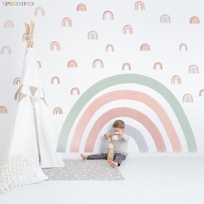 [24 Home Accessories] Nordic Einfache Moderne Regenbogen Wand Aufkleber Für Kinder Zimmer Baby Mädchen Zimmer Kindergarten Home Dekoration Böhmischen Stil Vinyl Aufkleber