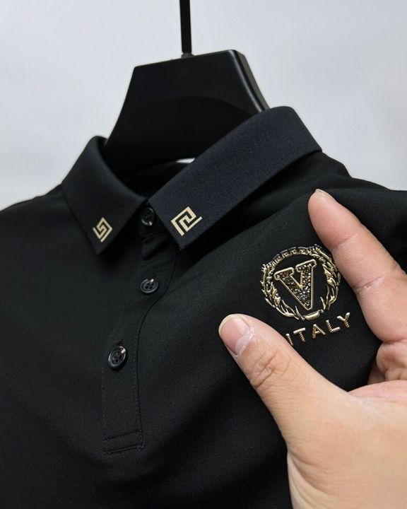 เสื้อโปโลแบรนด์ไฮเอนด์2023เสื้อโปโลแขนสั้นของผู้ชายเสื้อ-paul-ปกแบบลำลองและเสื้อยืดระบายอากาศใหม่ฤดูร้อน