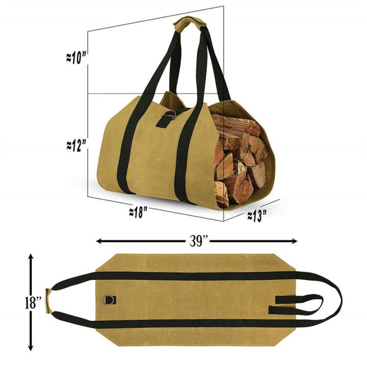 hiking-fun-กระเป๋าเก็บฟืนผ้าใบใส่ไม้แค้มปิ้งกลางแจ้งกระเป๋าไม้ซุงกระเป๋าทรงโท้ทใช้ในบ้านอุปกรณ์เตาผิง