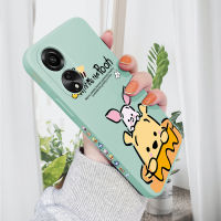 เคสโทรศัพท์สำหรับ OPPO A78 4G ใหม่เคสโทรศัพท์ดีไซน์ด้านข้างดีไซน์หมีพูลายการ์ตูนแบบขอบสี่เหลี่ยมของเหลวปลอกซิลิโคนคลุมทั้งหมดเคสป้องกันทนแรงกระแทกกล้อง