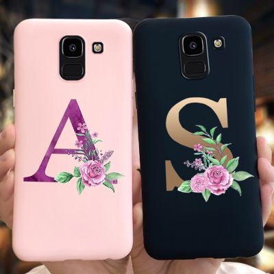 Letter Monogram A B C Silicone Phone Case For Samsung Galaxy J4 J6 Plus J8 2018 Flower Soft Back Cover on J6 2018 J6 J610F Case