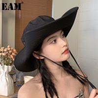 [EAM] Women Denim Casual Solid Fisherman Hat New Round Dome Temperament Fashion Tide All-Match Spring Autumn 2023 1DF6954