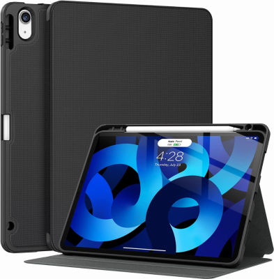 Supveco for iPad Air 5 Case / ipad Air 4 case with Pencil Holder-[Support Pencil 2nd Gen+Auto Wake/Sleep],Slim Lightweight Soft TPU Back Cover for iPad Air 5th/4th Gen 10.9 Inch 2022/2020 -Black Black-with auto wake/sleep