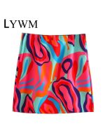 【CW】 LYWM Fashion Printed Side Skirt Waist Female Skirts Mujer Outfits