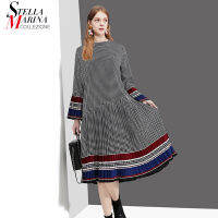 New Flare Sleeve Woman Elegant Black Plaid Dress Pleated Hem Straight Office Ladies Casual Cute Midi Dress Robe Femme Style 4629