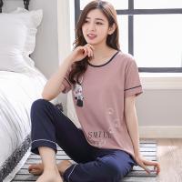 【Plus size】Pure cotton Korean pajamas womens summer short-sleeved trousers home service suits womens